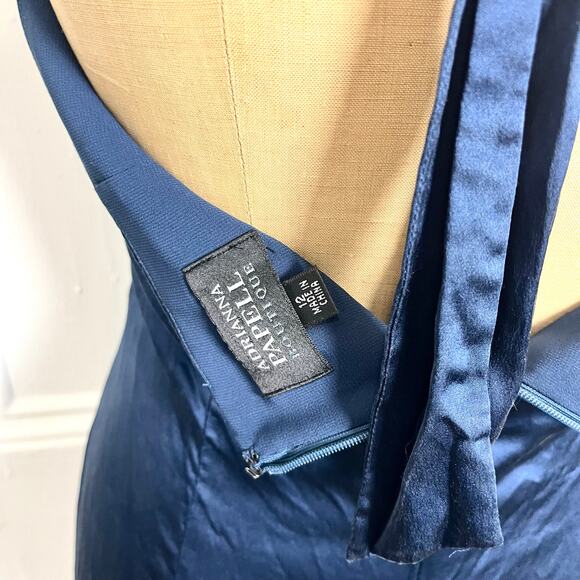 Adrianna Papell Boutique Vintage Navy Halter Elegant Silk Long Maxi Dress Glam - Picture 9 of 10